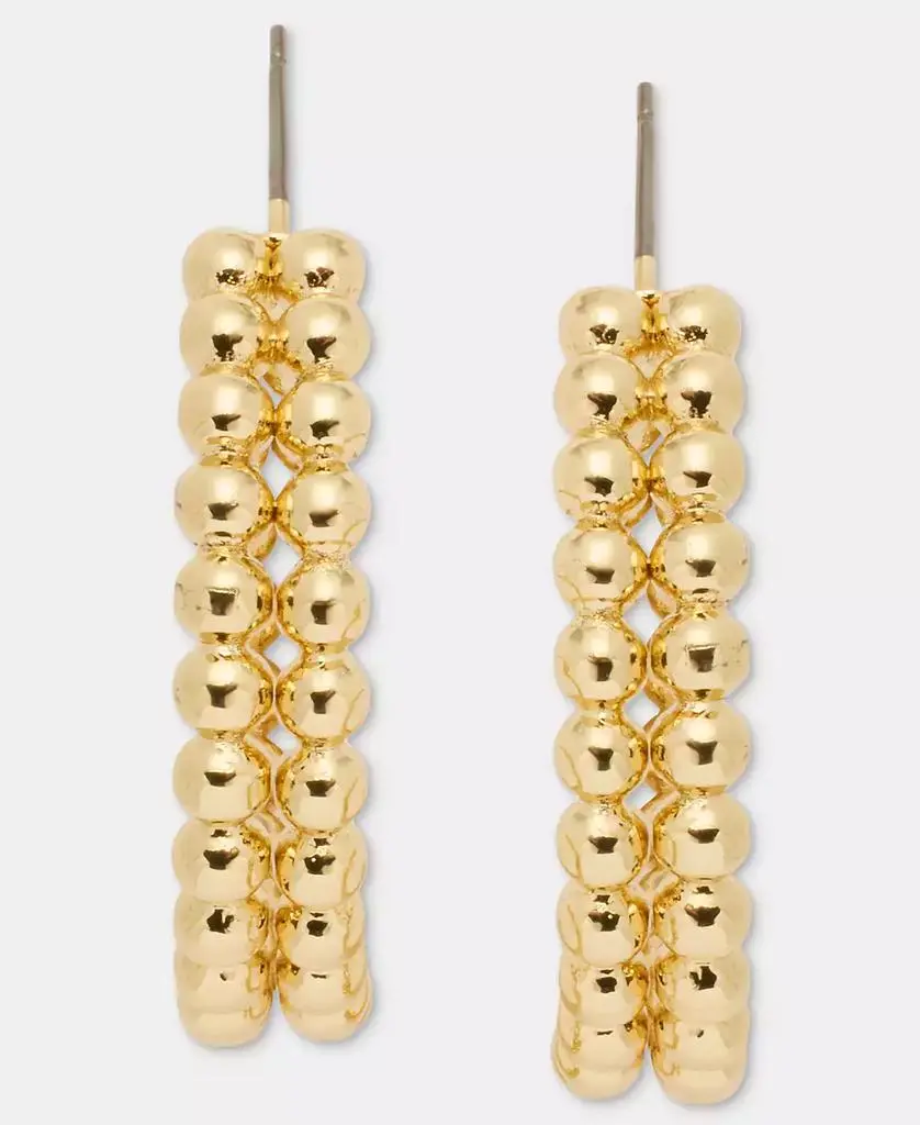 Anne Klein Gold-Tone 2-Row Metal Beaded C Hoop Earrings