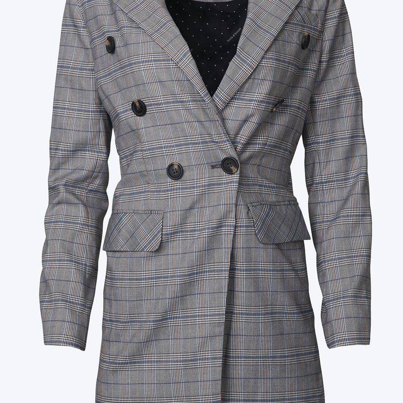 Belle & Bloom Double-Breasted Prince Of Wales Checked Woven Blazer In Charcoal/blue