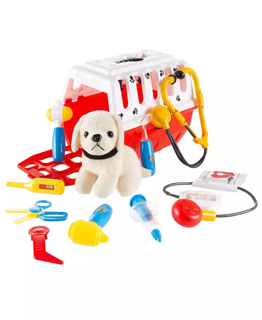 Trademark Global Hey Play Kids Veterinary Set With Animal Medical Supplies, Plush Dog And Carrier For Boys And Girls, 11 Piece