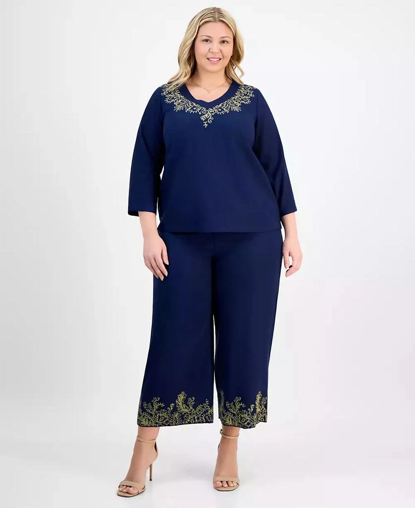 JM Collection Plus Size Metallic Embroidered V-Neck Top, Exclusively at Macy's 2