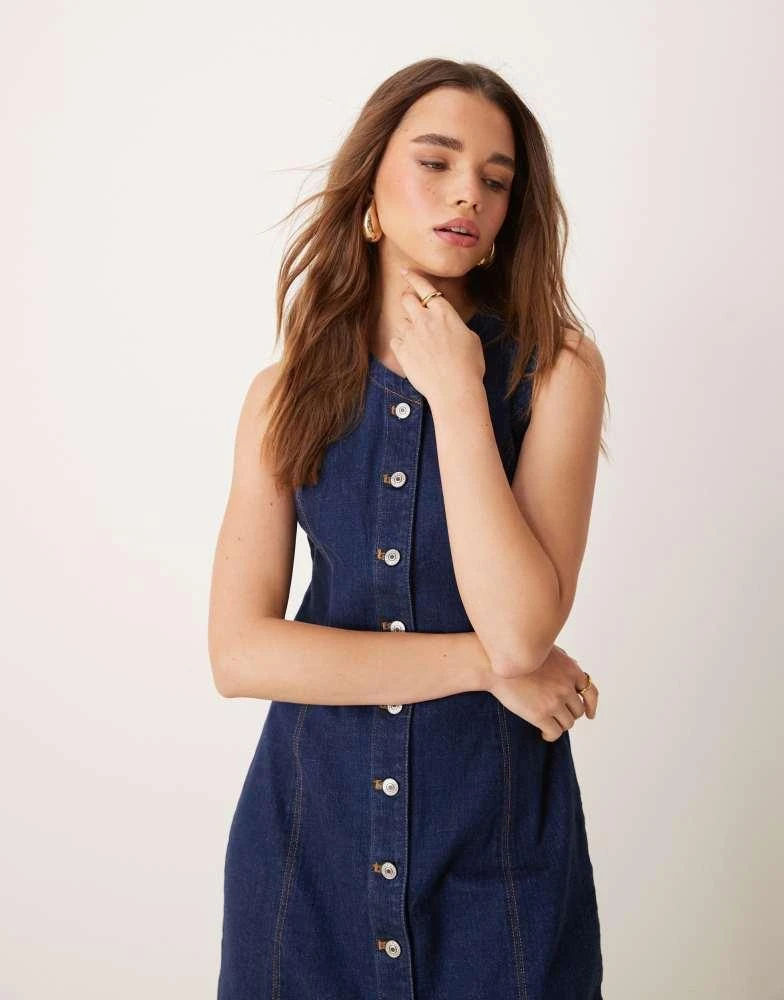 Abercrombie & Fitch Abercrombie & Fitch denim button through sleeveless midi dress in dark denim 4