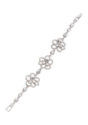 Givenchy Silver Tone Crystal Floral Flex Bracelet