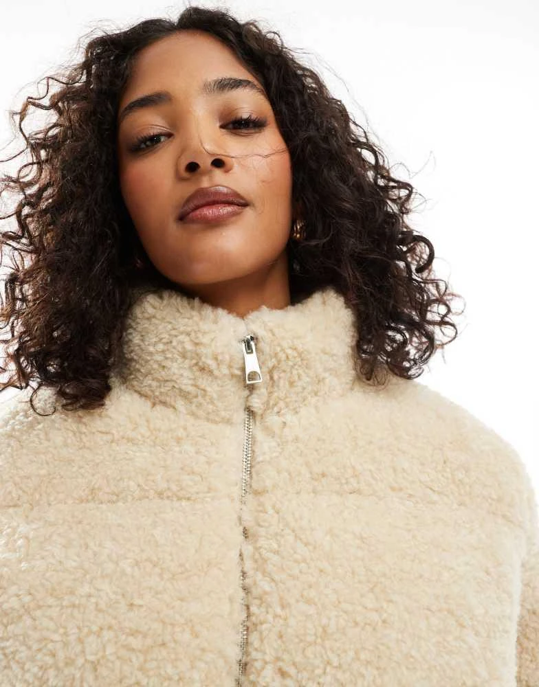 VERO MODA Vero Moda short panelled teddy jacket in oatmeal 2