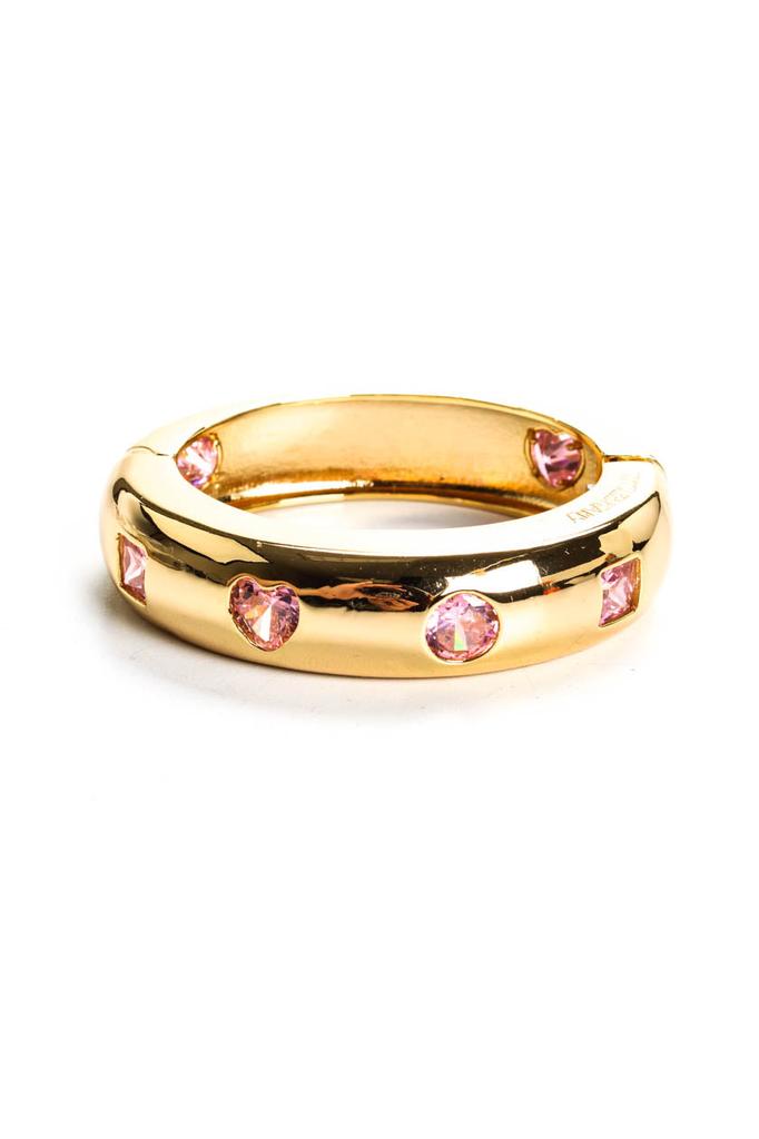 Timeless Pearly Womens Gold Tone Metal Pink Crystal Heart Bangle Bracelet