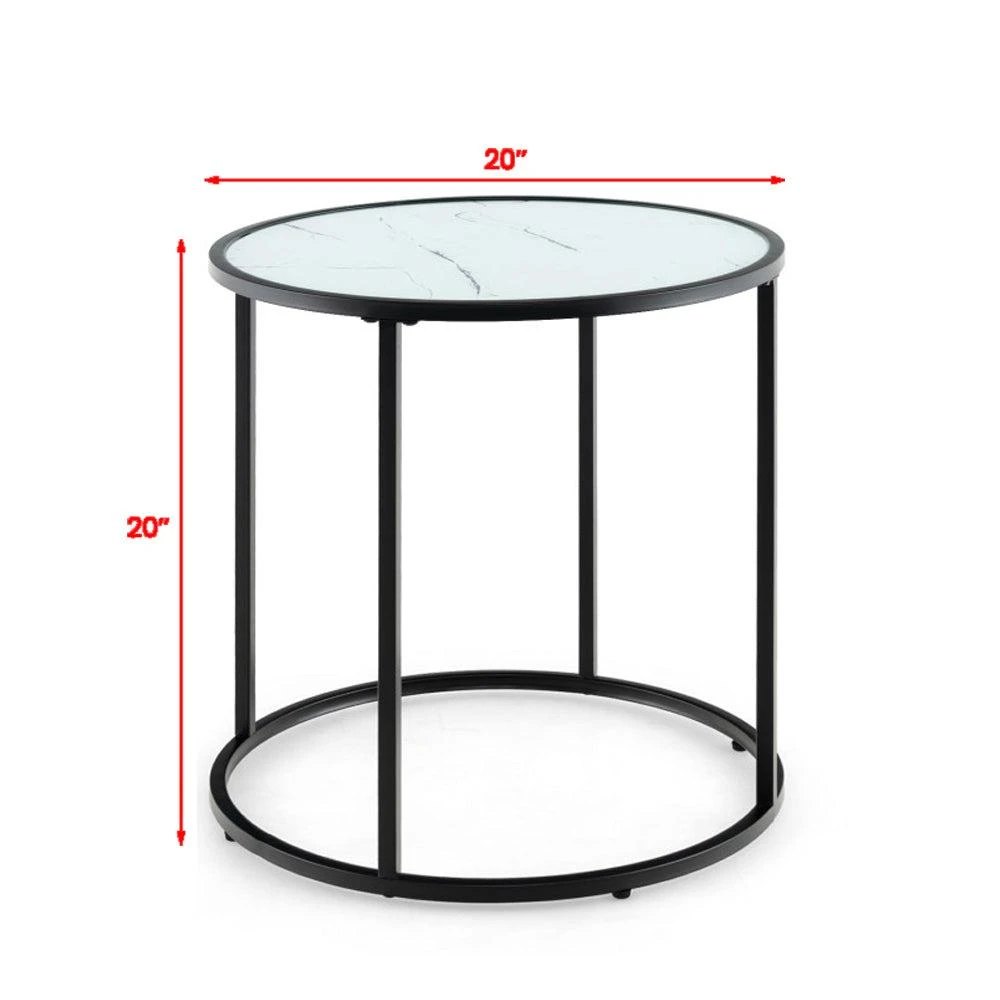 Hivvago 20-Inch Glass Side Table with Metal Base and Imitation Marble Top 3