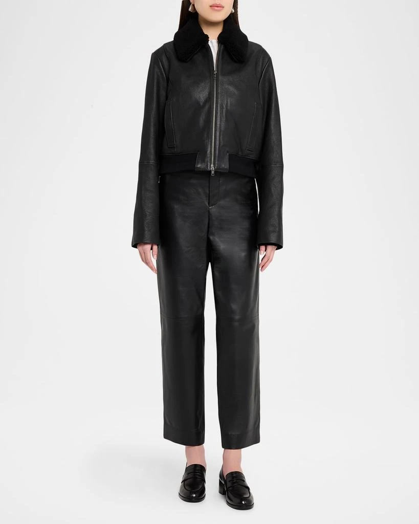 Vince Shrunken Leather Jacket with Detachable Shearling Collar 2