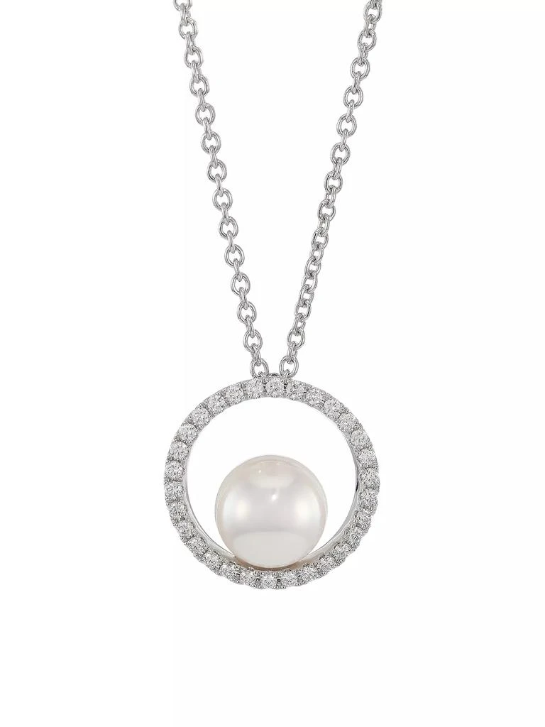 Mikimoto Japan 18K White Gold, 7MM White Cultured Akoya Pearl & Diamond Pendant Necklace 1