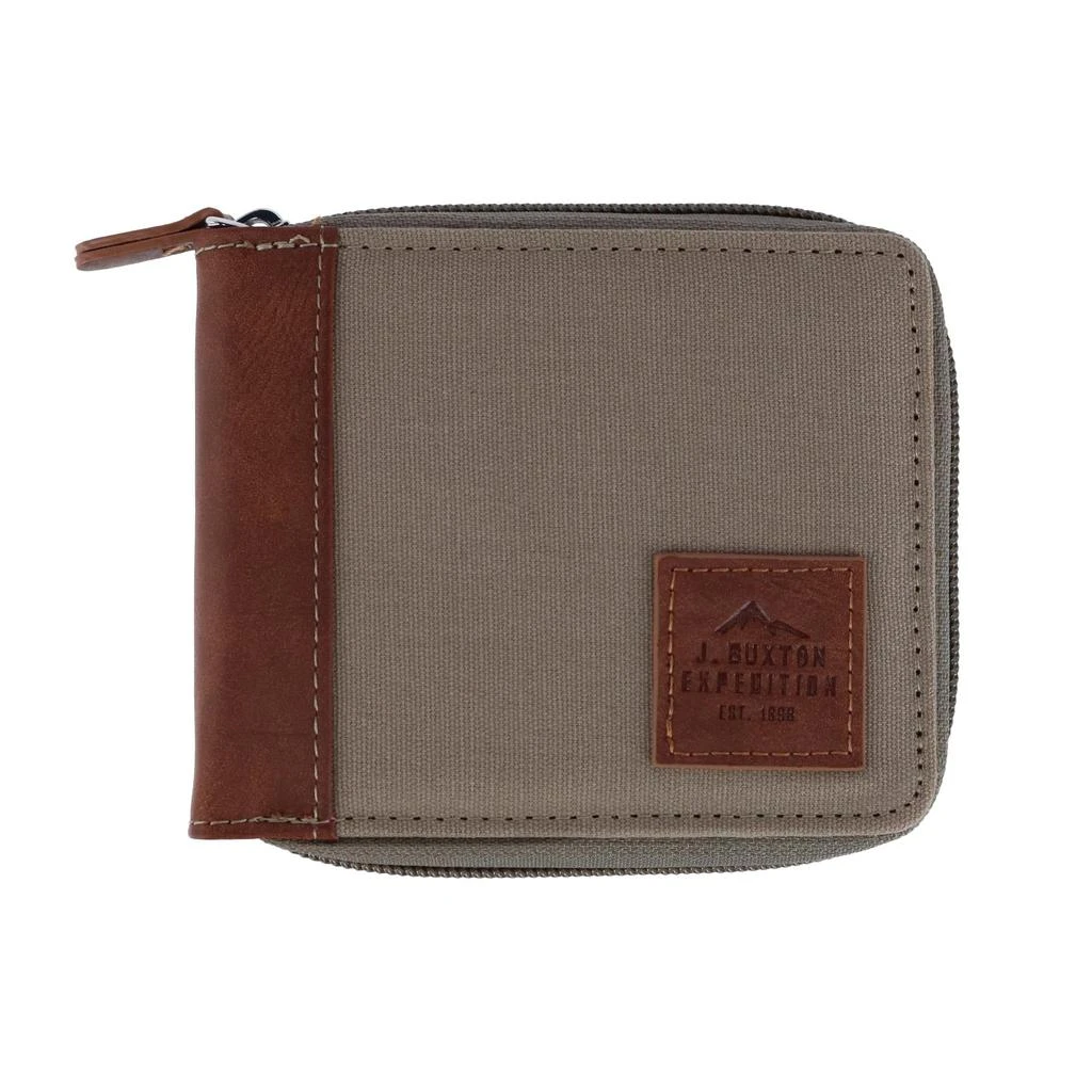 Buxton Men's RFID Canvas and Leather Zip Around Wallet 4