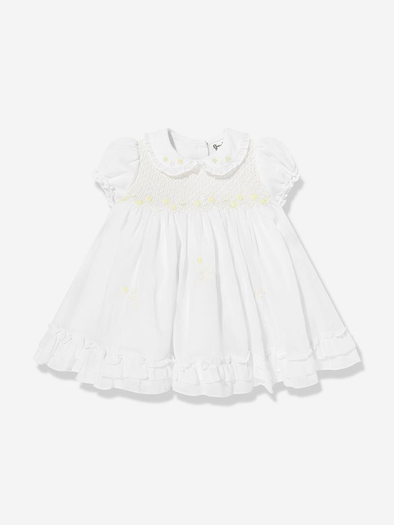Sarah Louise Baby Girls Smocked Dress in White