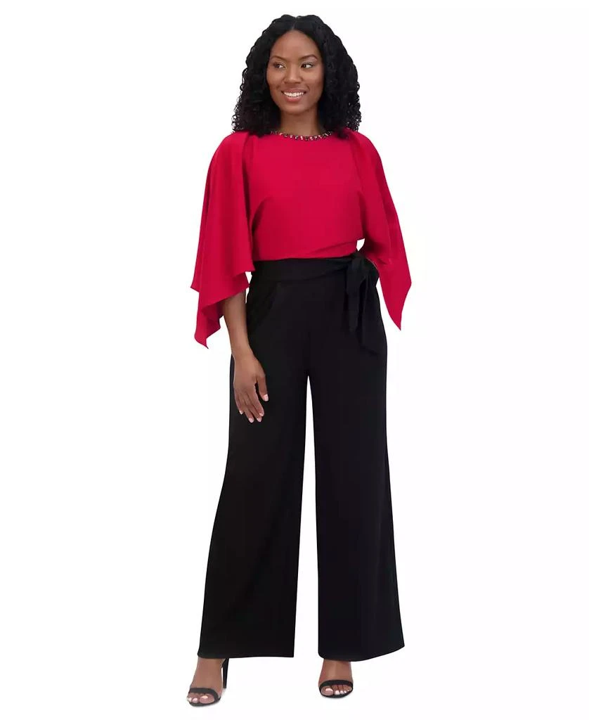 Jessica Howard Women's Satin Cape-Sleeve Jumpsuit 1