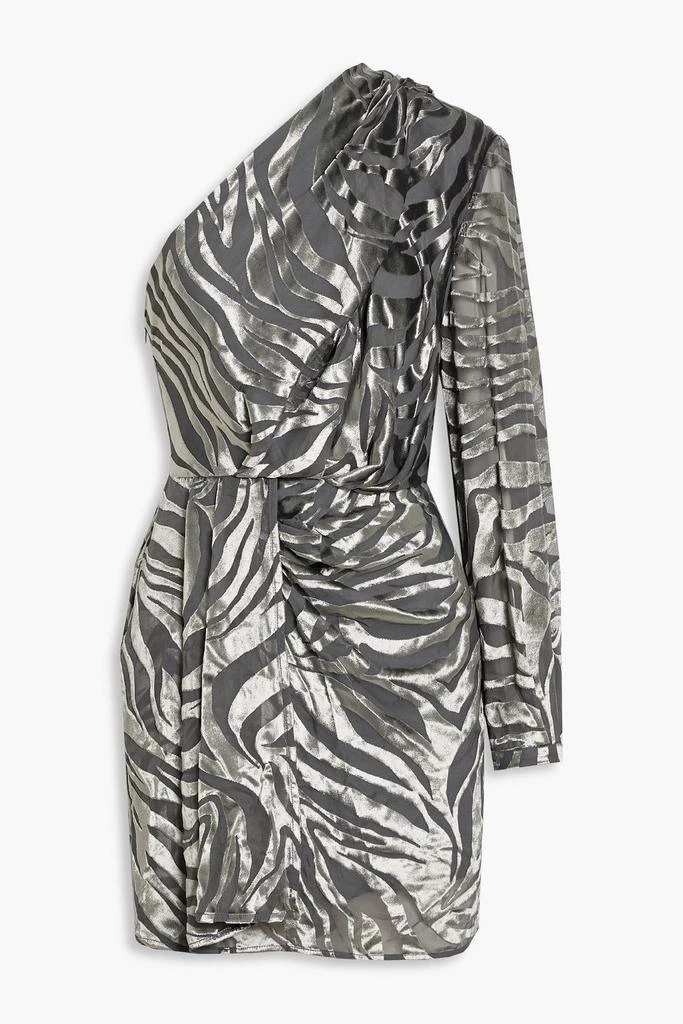 IRO Nimas one-sleeve draped devoré-velvet mini dress 1