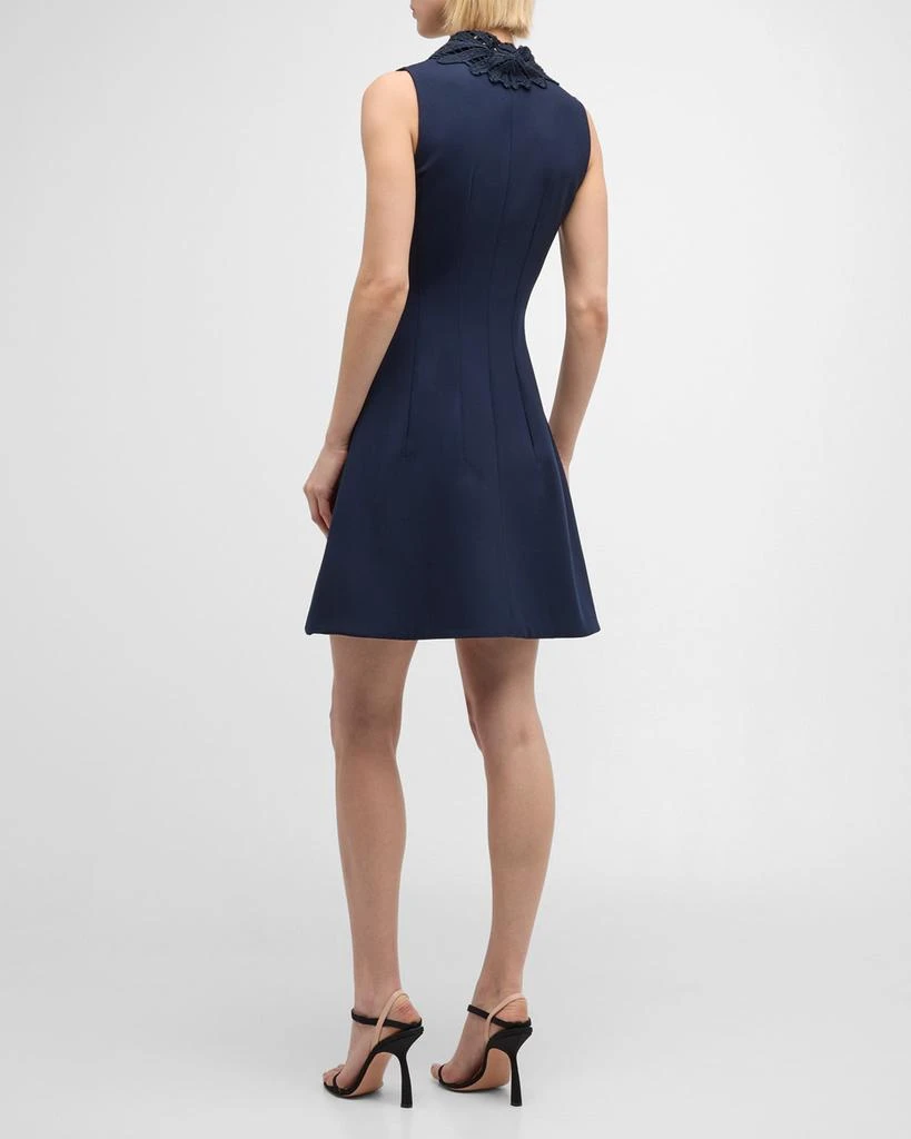 Oscar de la Renta Embroidered Fern-Collar Sleeveless Zip-Front Mini Dress 4