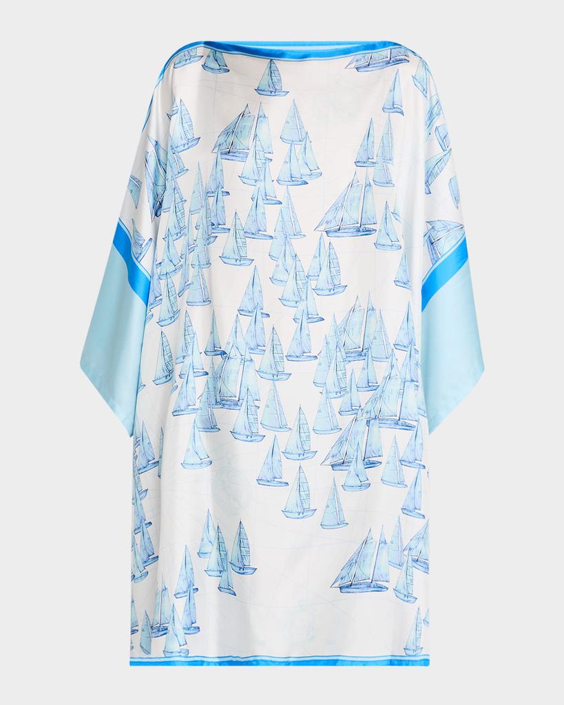 Rani Arabella Blue Boat Hand-Printed Silk Kaftcan
