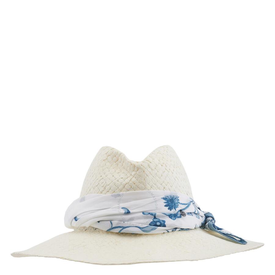 MAISON MICHEL Ladies Beige Kate Scarf-Detail Fedora Hat