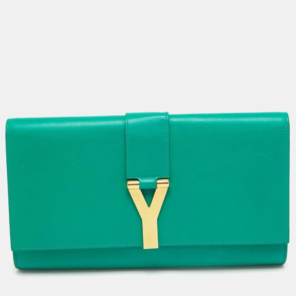 Yves Saint Laurent Green Leather Y-Ligne Clutch 1