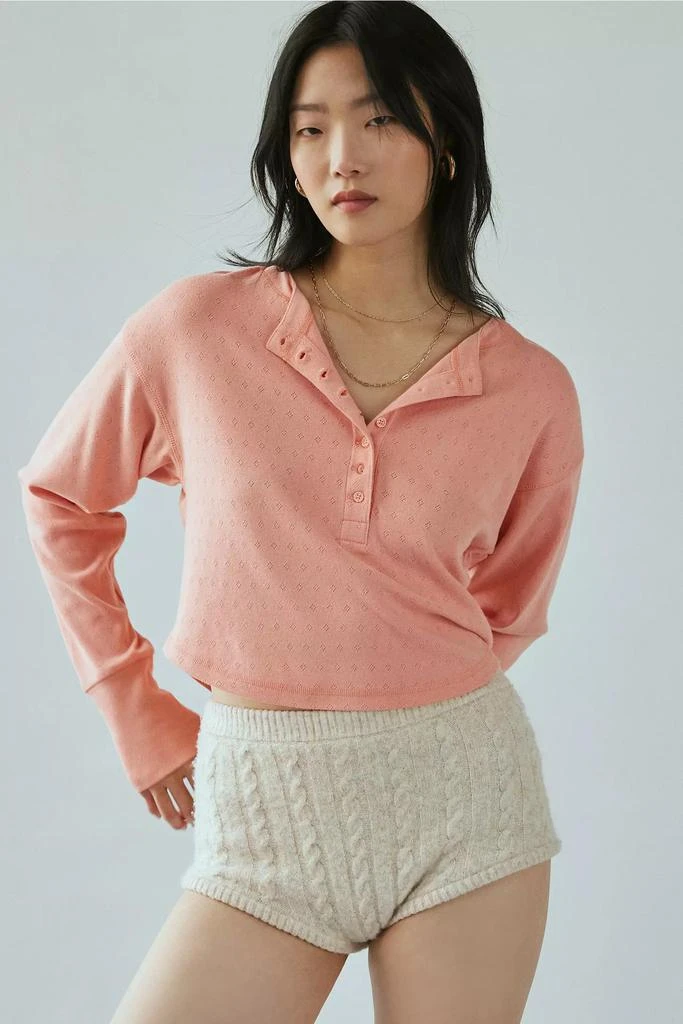 Out From Under Out From Under Luise Pointelle Knit Long Sleeve Henley Top 3