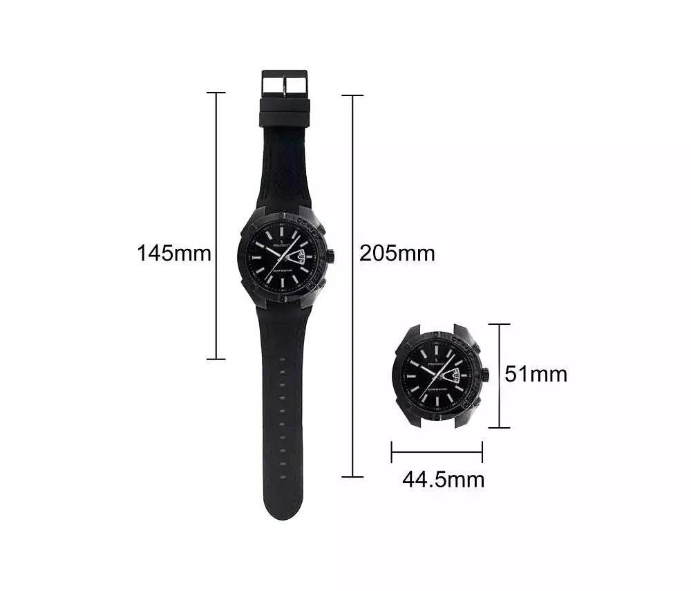 Peugeot Men's 44mm Black Sport Calendar Stitched Rubber Band Watch 3