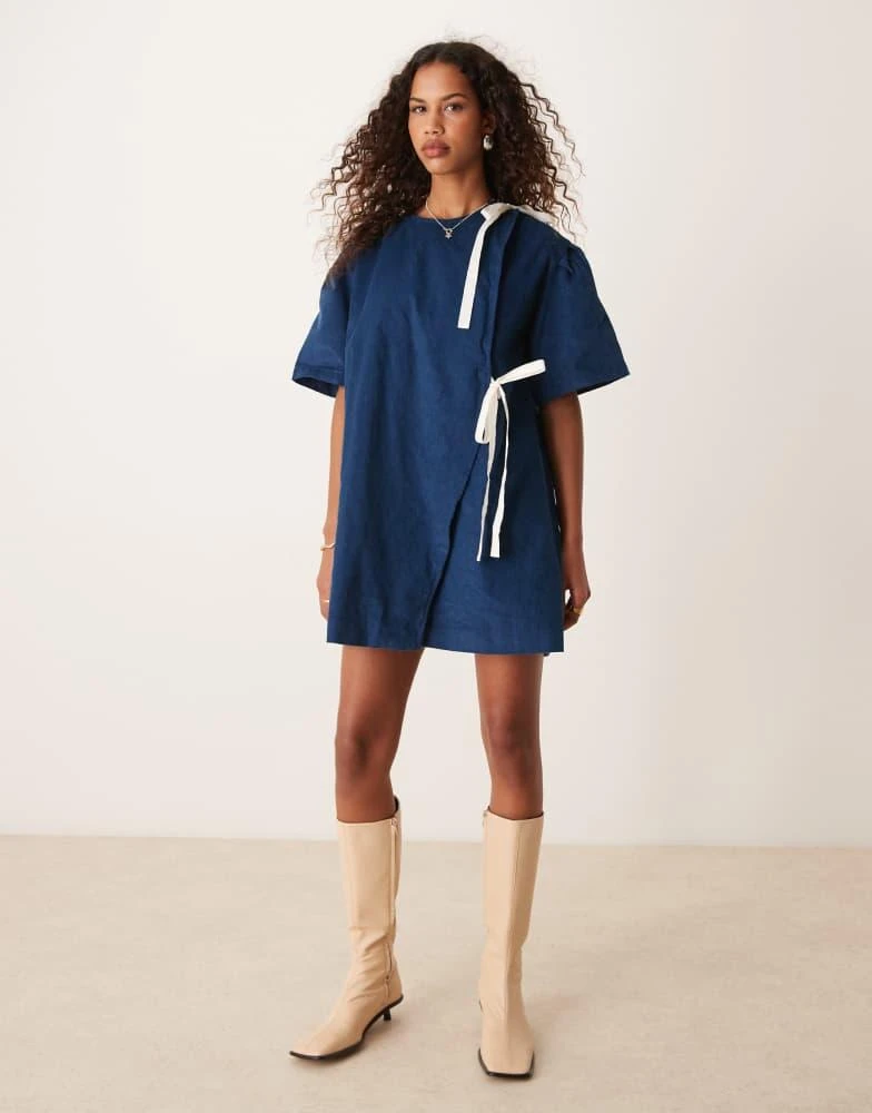 Ghospell Ghospell contrast bow mini dress in navy 4
