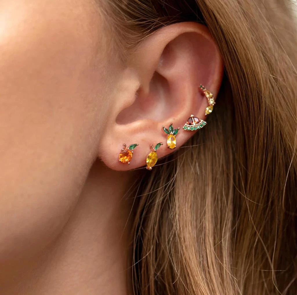 Girls Crew Tropical Fruit Basket Stud Earrings Set In Gold 2