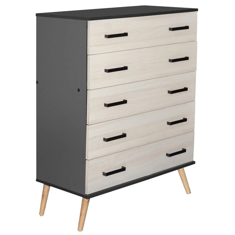 Better Home Products Eli Mid-Century Modern 5 Drawer Chest Dark Gray & Honey Oak 2
