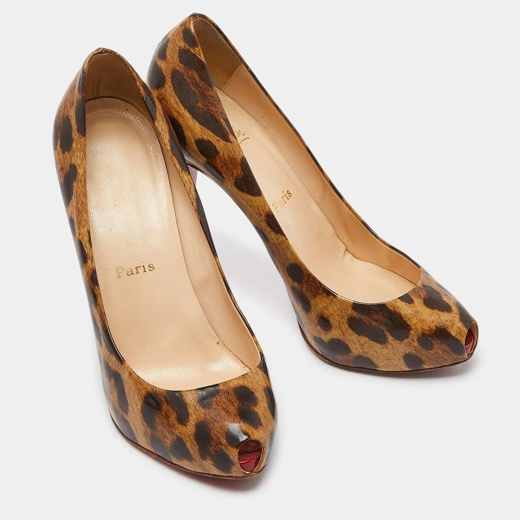 Christian Louboutin Christian Louboutin Brown/Beige Leopard Print Leather Ron Ron Peep Toe Platform Pumps Size 37.5 4
