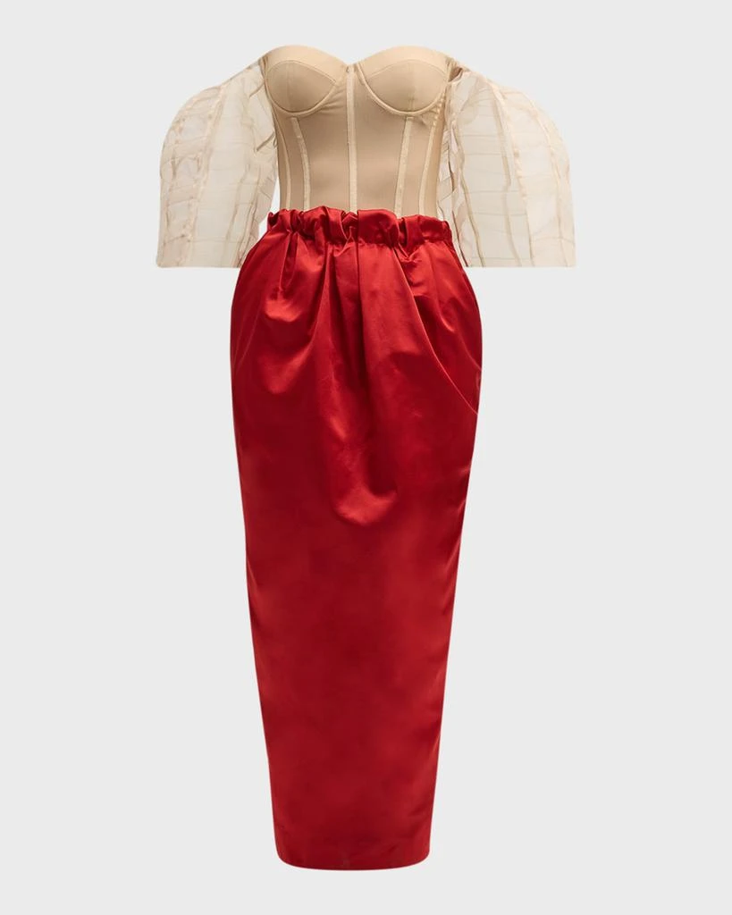 Hellessy Emma Off-The-Shoulder Corset Silk Duchess Maxi Dress 1