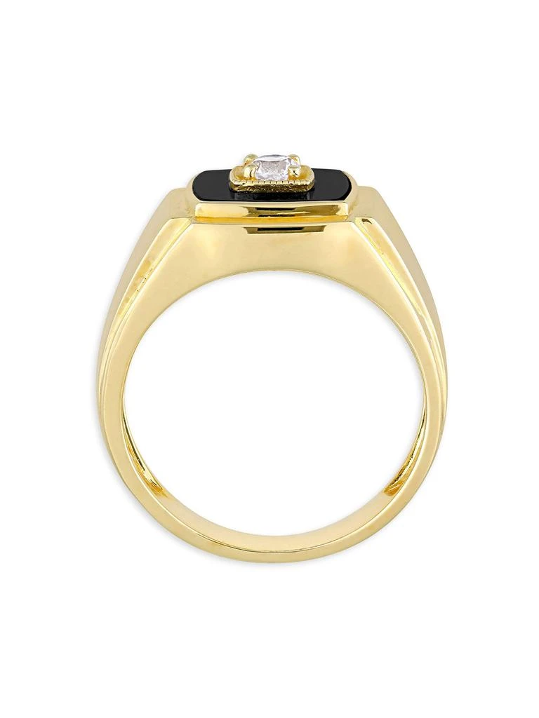 Sonatina Goldtone Sterling Silver, Onyx 
Created White Sapphire Signet Ring 2