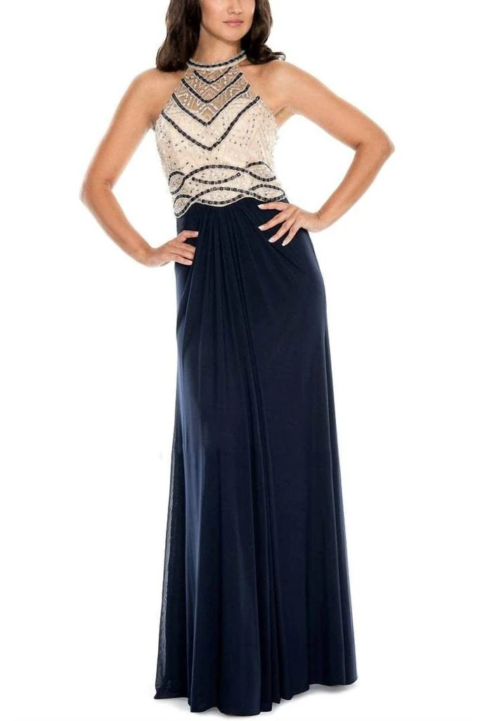 Decode 1.8 Decode 1.8 - Embellished Bodice Ruched Jersey Mesh Gown