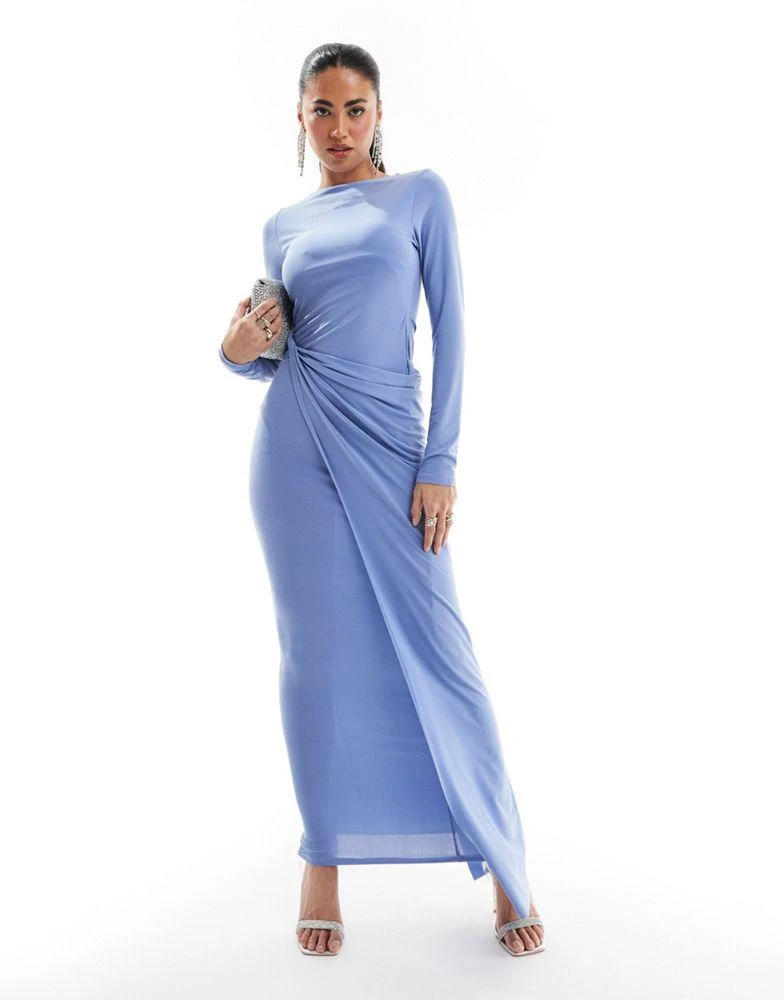 ASOS ASOS DESIGN long sleeve drape detail maxi dress in dusty blue - Dresses & Skirts - BeyondStyle ASOS ASOS DESIGN long sleeve drape detail maxi dress in dusty blue - Dresses & Skirts - BeyondStyle