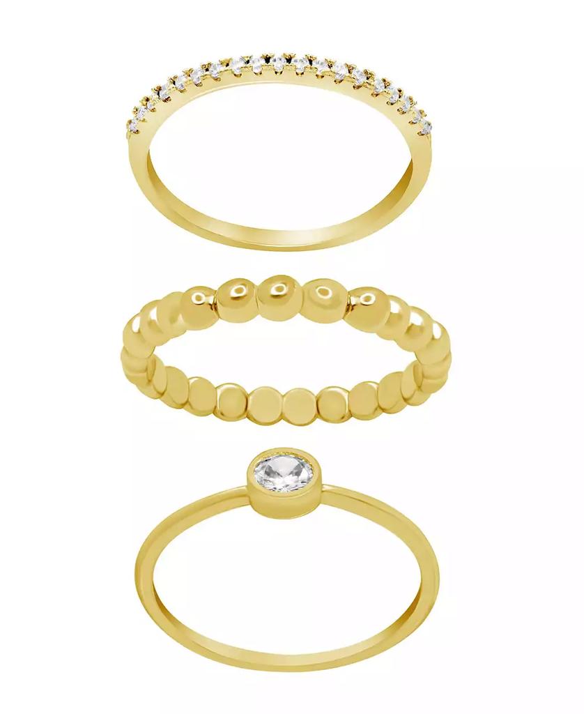 Essentials Gold Plated 3-Piece Clear Cubic Zirconia and Band Ring Set