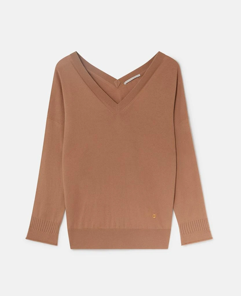 Stella McCartney Stella McCartney - V-Neck Long Sleeved Jumper, Woman, Tan beige, Size: XXS 1
