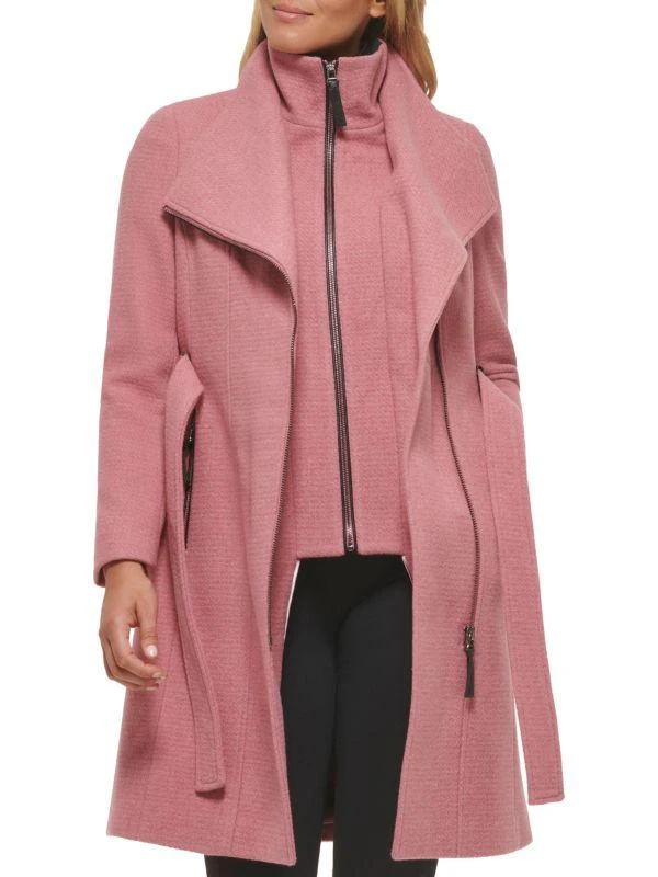 Calvin Klein Bib Belted Wool Blend Wrap Coat 1