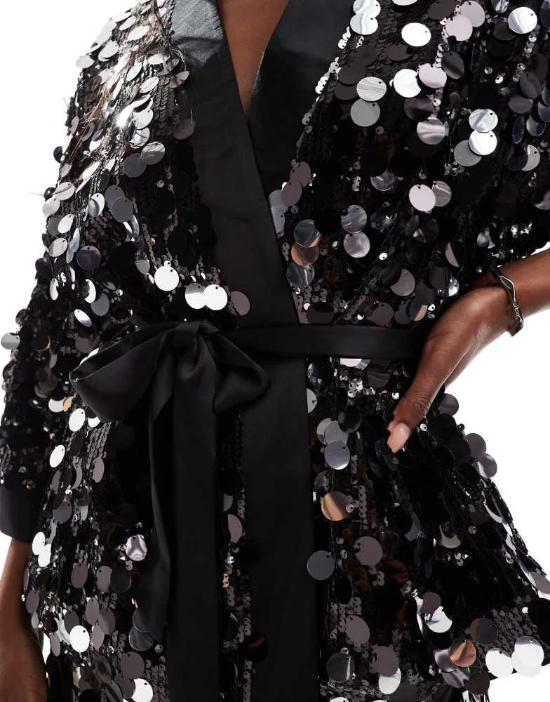 ASOS ASOS DESIGN disco sequin kimono in black 2