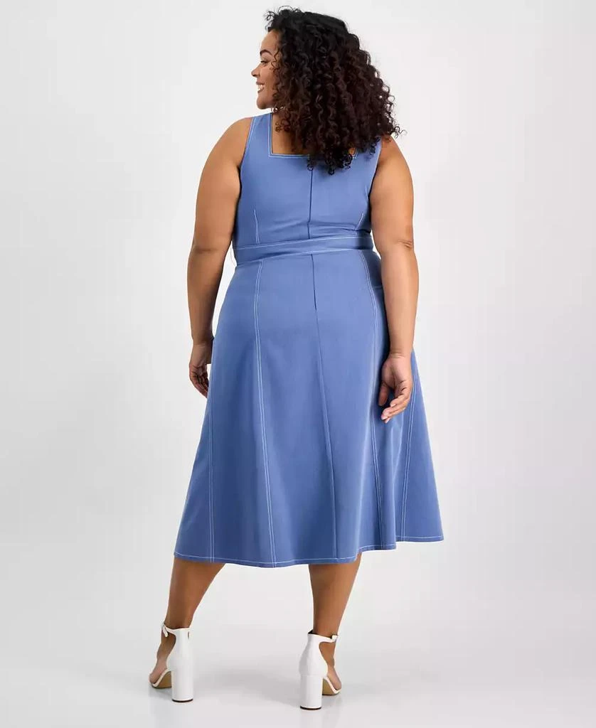 Tahari Tahari Plus Size Denim Belted Square-Neck Midi Dress 5