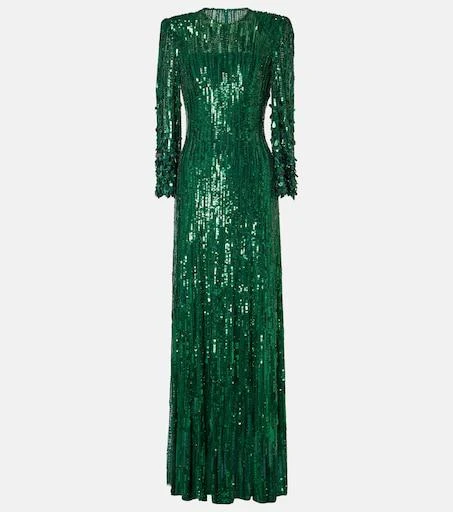 mytheresa evening dresses Off-Shoulder Pearl Lace Wedding Dress with Long Sleeves
