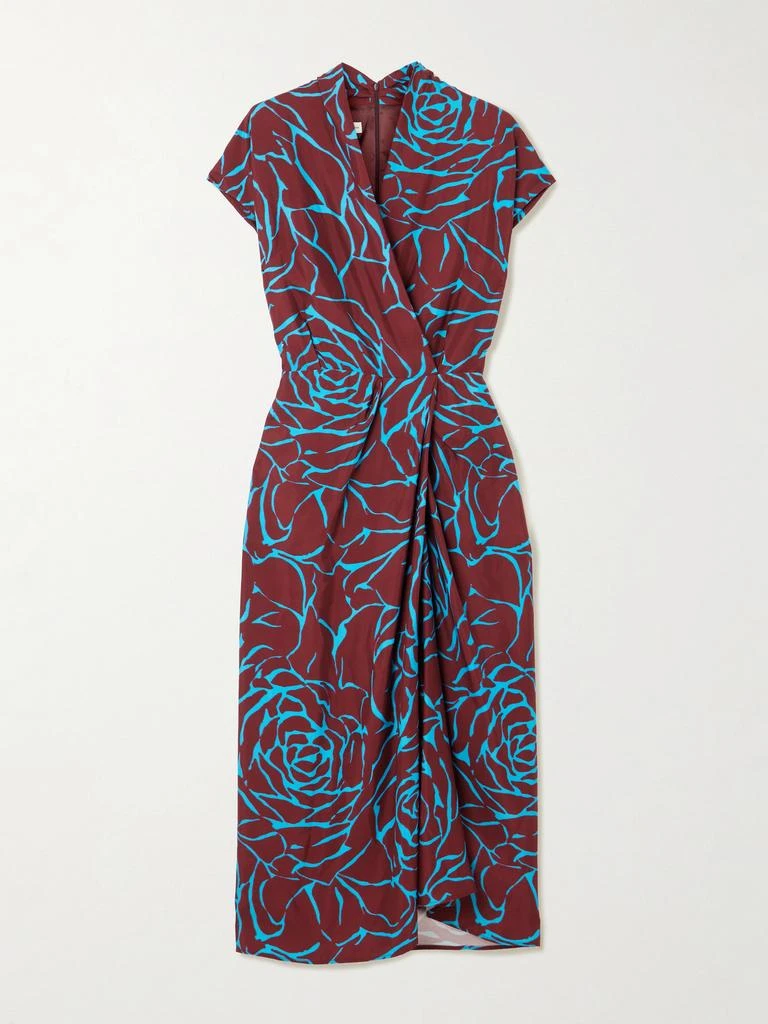satin effect print dress Karen Ruched Satin Print Slit Maxi Dress  Girl In Mind