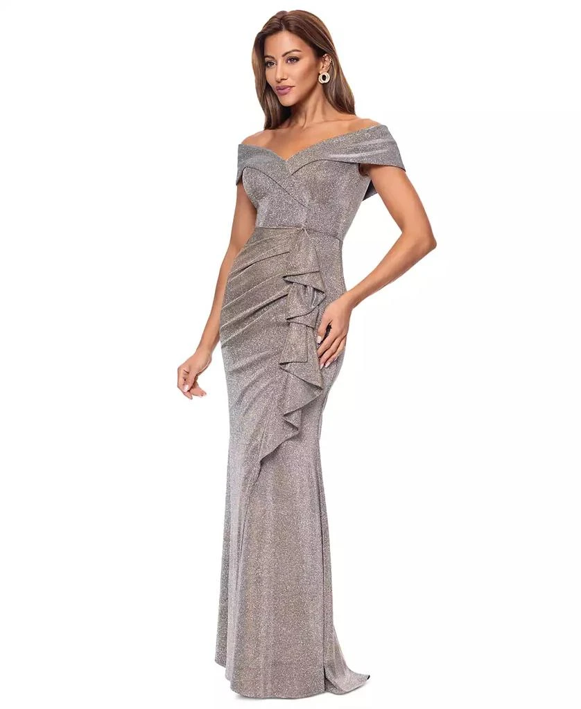 XSCAPE Women's Off-The-Shoulder Ruffled Glitter Gown 3