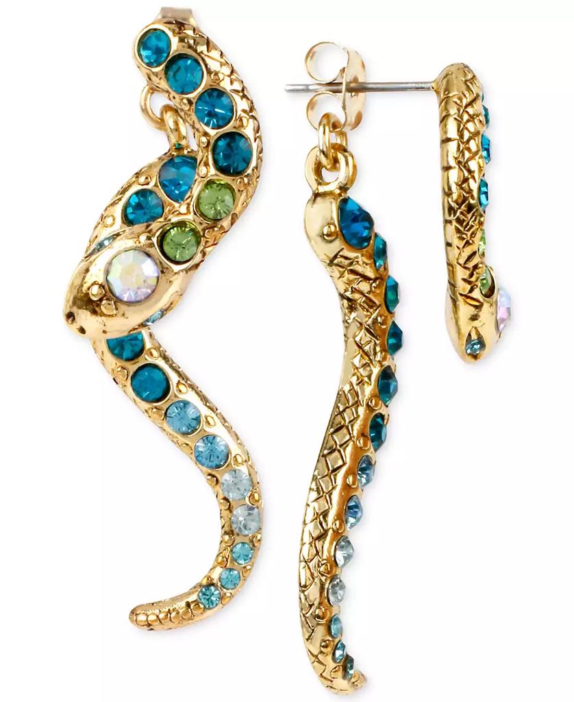 Betsey Johnson Gold-Tone Pavé Crystal Snake Front and Back Earrings
