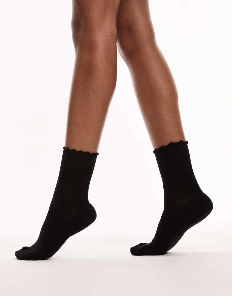 Topshop Topshop ribbed frill socks in black 1