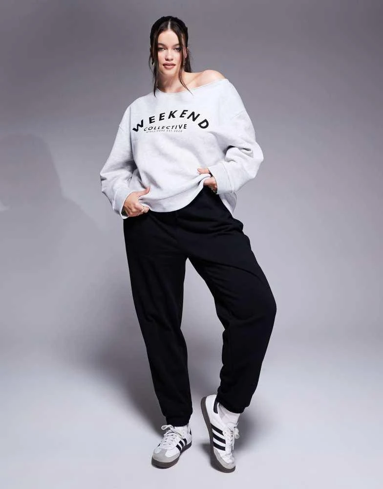 ASOS Weekend Collective Weekend Collective Curve relaxed off shoulder sweatshirt in ice marl 4