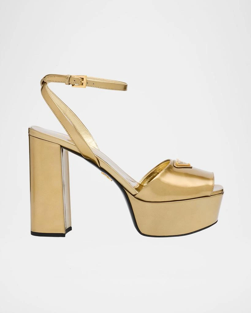 Prada Metallic Leather Ankle-Strap Platform Sandals 1