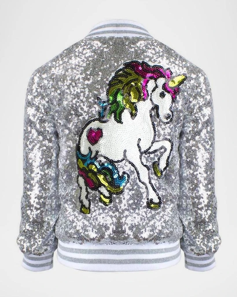 Lola + The Boys Girl's Unicorn Sequined Bomber Jacket, Size 2-14 2