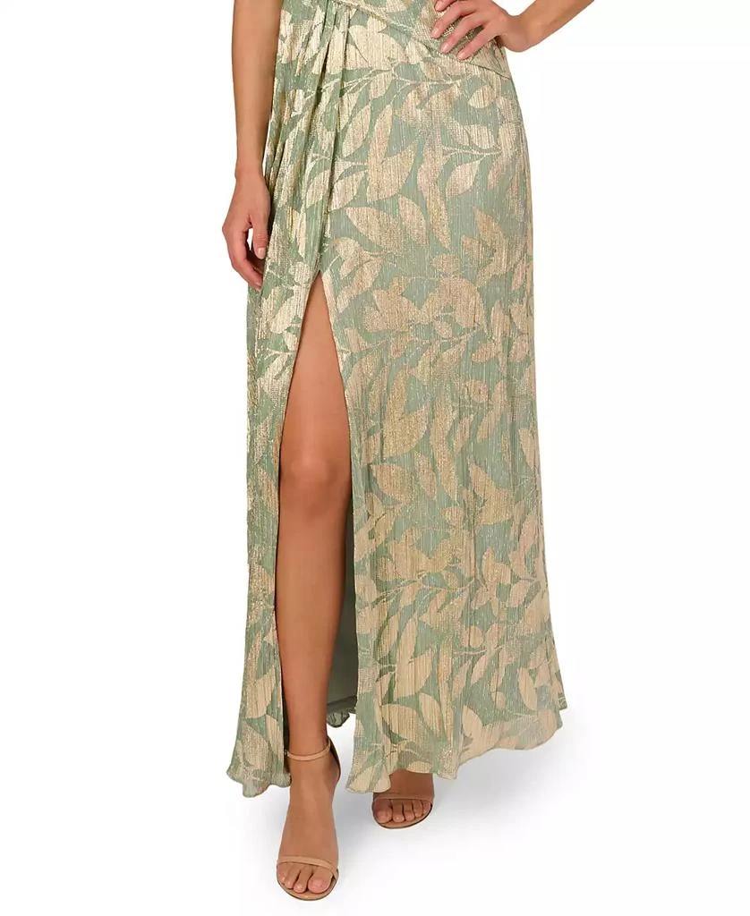 Adrianna Papell Women's Foil Leaf Flutter-Sleeve Draped Gown 4