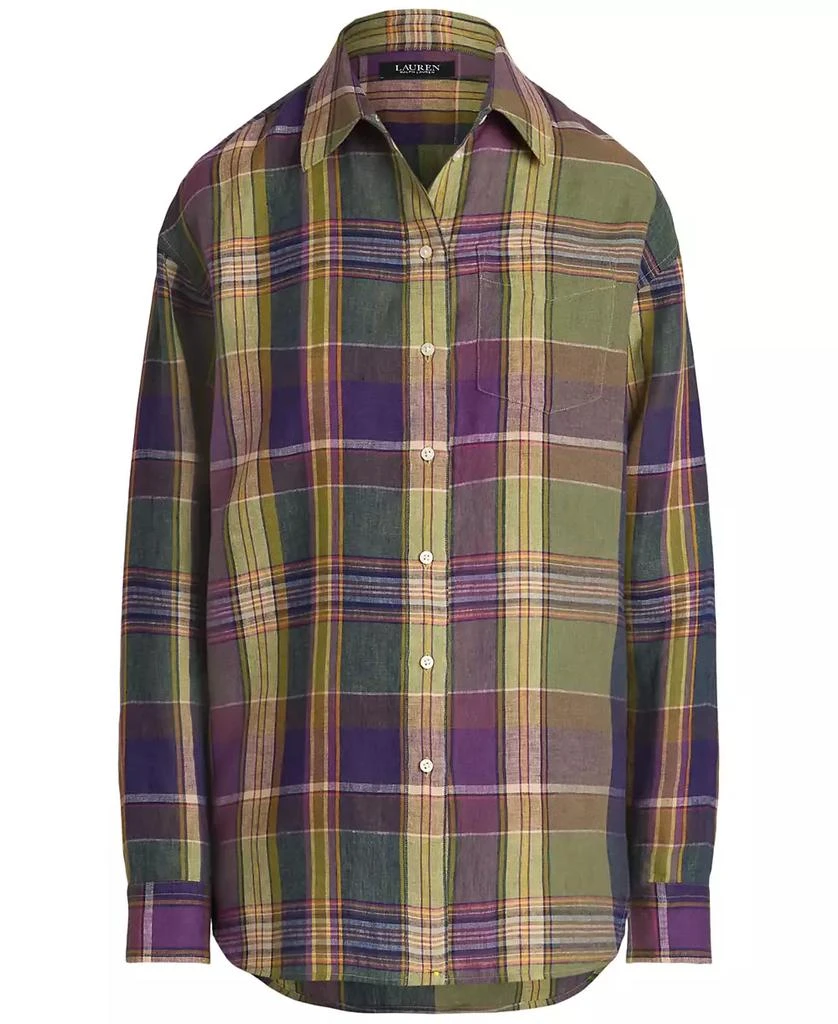 Ralph Lauren Women's Relaxed-Fit Plaid Linen Shirt, Regular & Petite 5