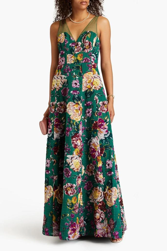 MARCHESA Tulle-trimmed floral-jacquard gown 2