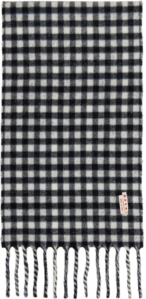 Marni Black & White Double Check Logo Wool Mohair Scarf