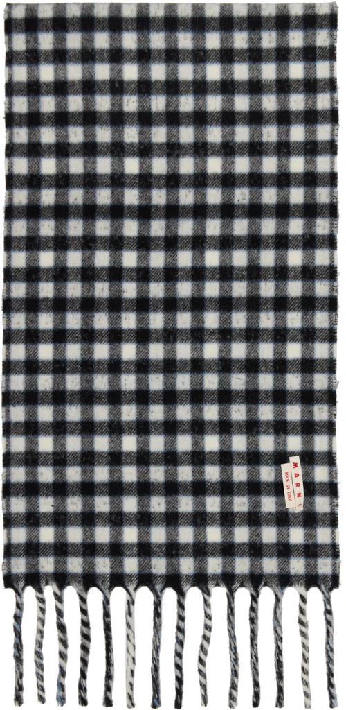 Marni Black & White Double Check Logo Wool Mohair Scarf 2