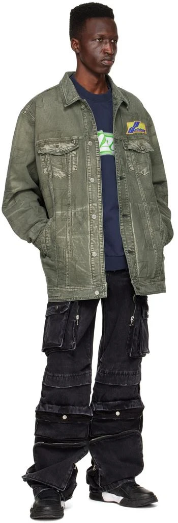 We11done Khaki Jacquard Logo Denim Jacket 4