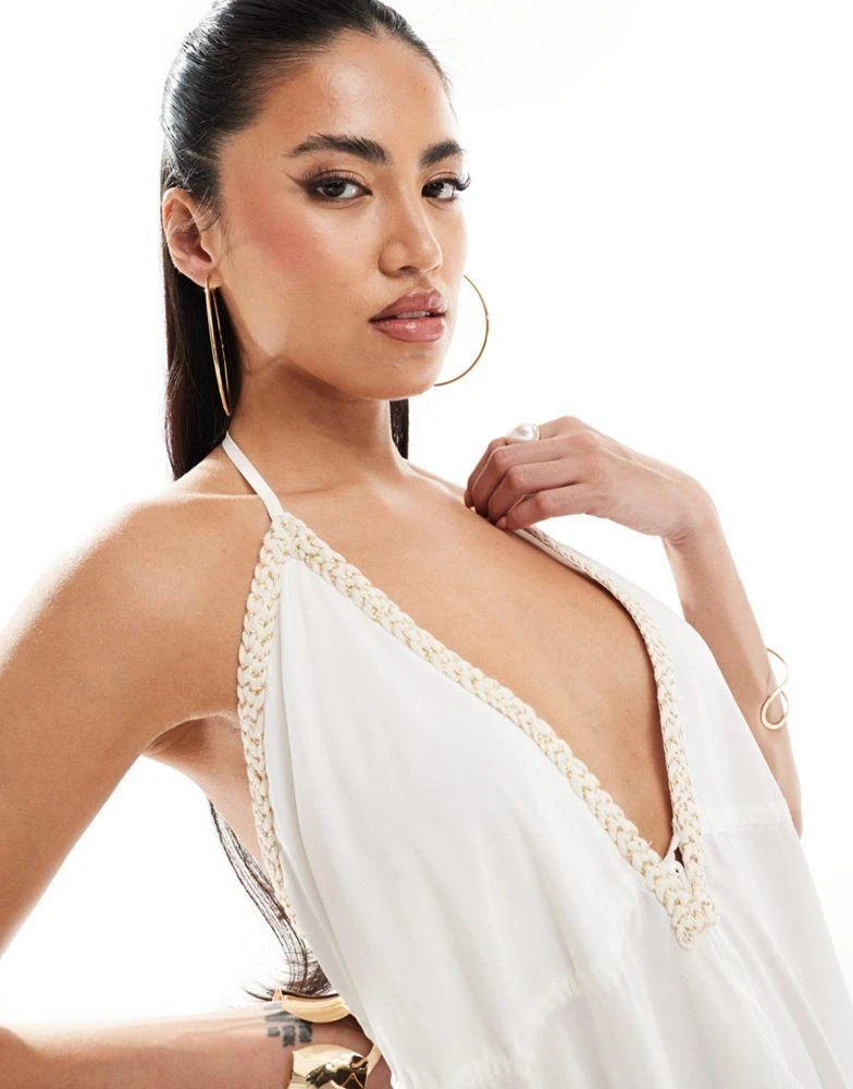 River Island River Island embroidered hanky hem maxi beach dress in cream 2