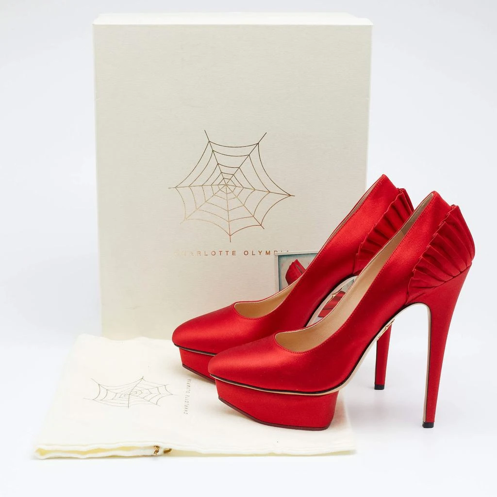 Shop Charlotte Olympia Red Satin Peloma Fan Pleat Pumps Size
